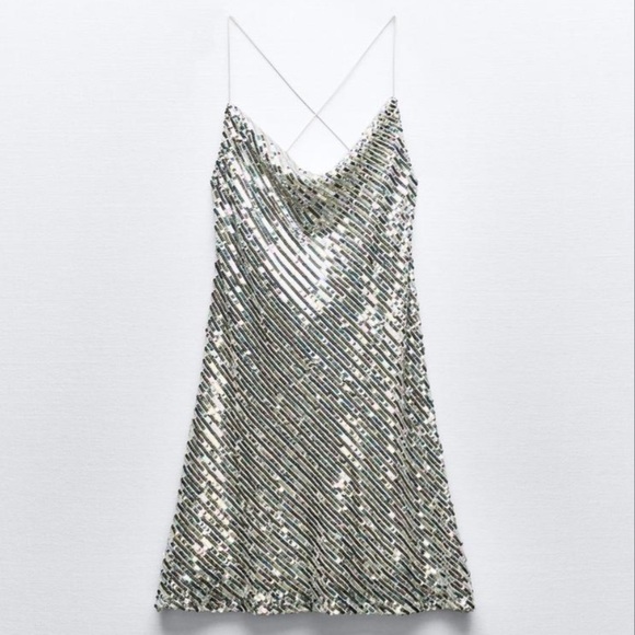 Zara Dresses & Skirts - Zara Silver Mini Dress with Elegant Shine